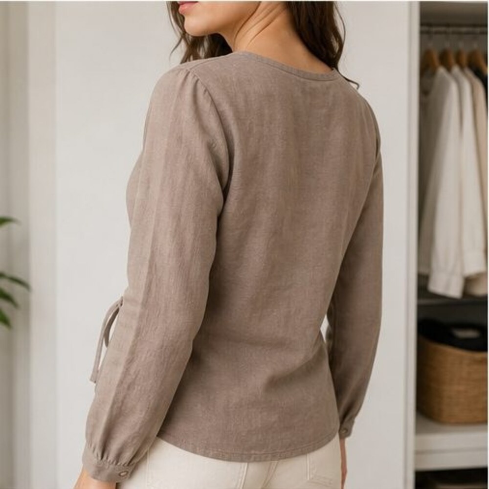 Taupe Ruffle Blouse - Picture 3 of 6